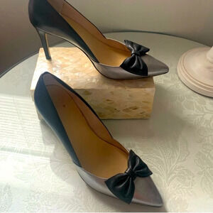 Kate Spade Size 7 Silver & Black Heels with Bow detail